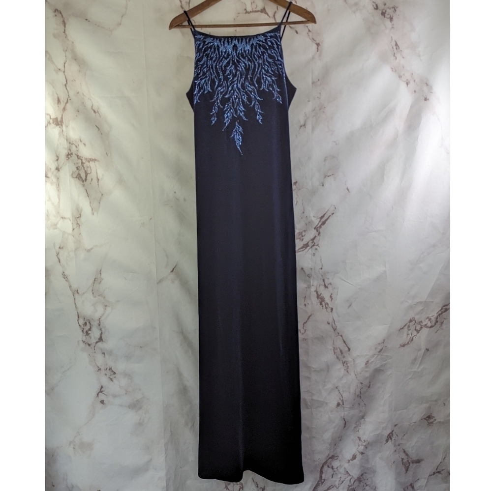 Vintage Dress Womens Small 6 90s Y2K Velvet Flames Square Neck Long Midi Maxi